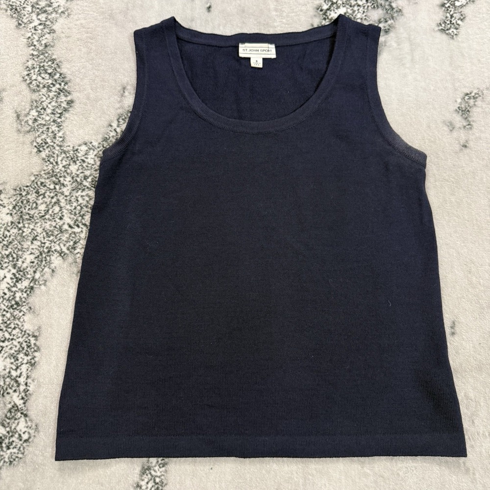 St John Sport Tank Top Womens S Navy Blue Knit Sleeveless Scoop Neck Made IN USA